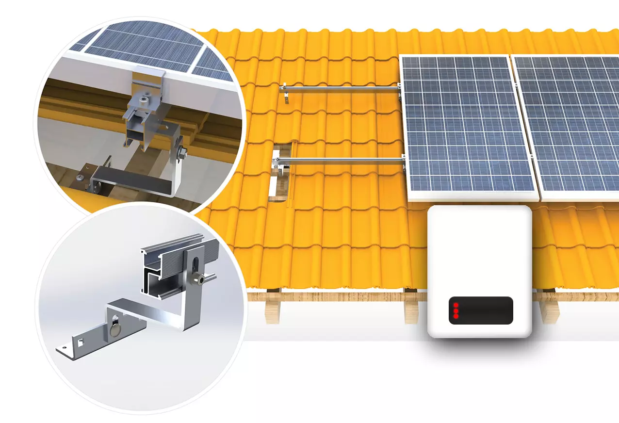 Vorgefertigtes  Hybrid-Photovoltaik-Kraftwerk für ein Keramik Dachziegel-Schrägdach-Montagesystem
